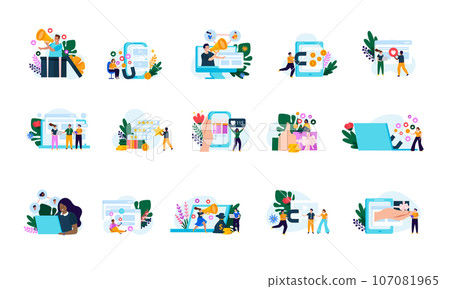 Referral Program Flat Colored Icon Set 107081965