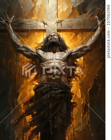 Crucifixion of African Jesus Christ on the cross AI Crucifixion of African Jesus Christ on the cross AI 107082066