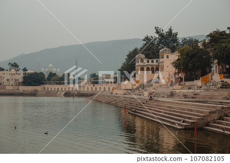 Holy lake in Pushkar, Rajasthan India.  107082105