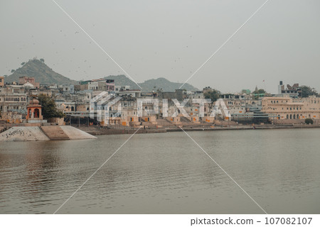 Holy lake in Pushkar, Rajasthan India.  107082107