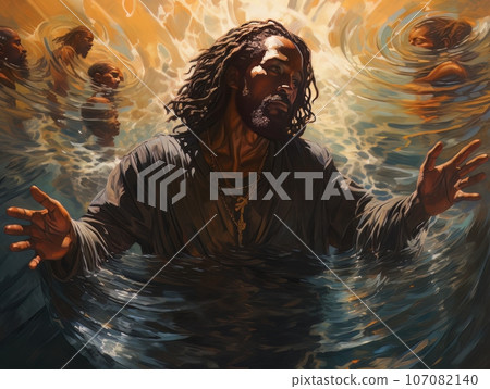 Rite of baptism in water of African Jesus Christ AI 107082140
