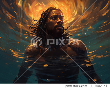 Rite of baptism in water of African Jesus Christ AI 107082141