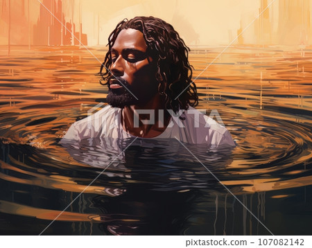 Rite of baptism in water of African Jesus Christ AI 107082142