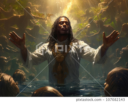 Rite of baptism in water of African Jesus Christ AI 107082143