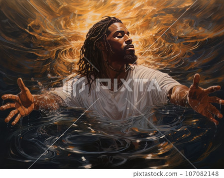 Rite of baptism in water of African Jesus Christ AI Rite of baptism in water of African Jesus Christ AI 107082148
