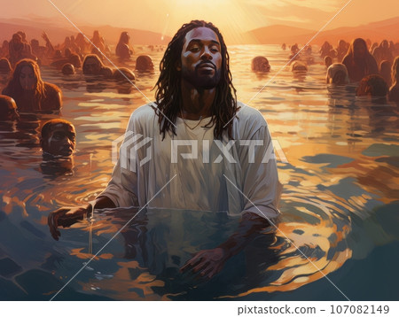 Rite of baptism in water of African Jesus Christ AI Rite of baptism in water of African Jesus Christ AI 107082149
