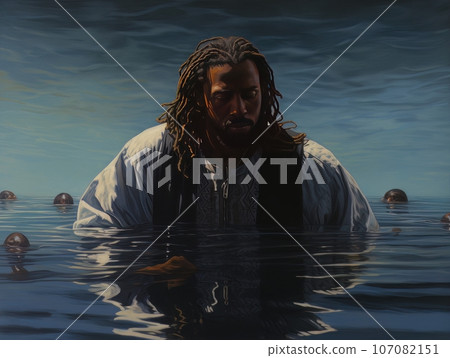 Rite of baptism in water of African Jesus Christ AI 107082151
