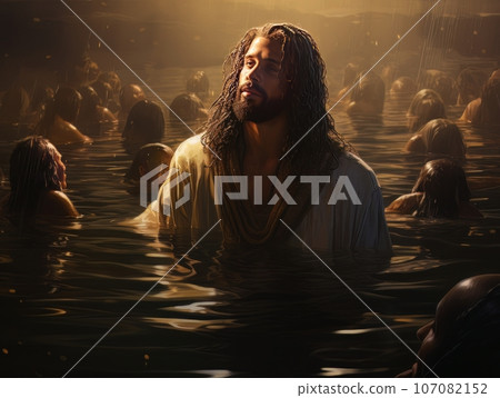 Rite of baptism in water of African Jesus Christ AI Rite of baptism in water of African Jesus Christ AI 107082152