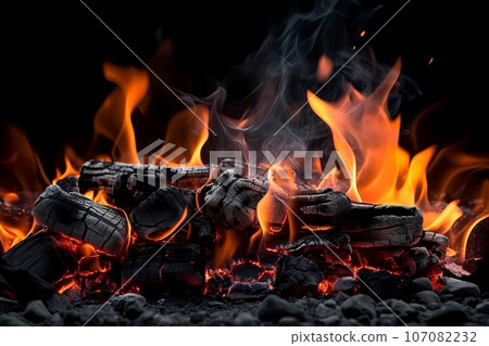 Charcoal For Barbecue Background With Flames. Generative AI 107082232