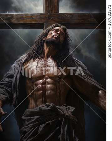 Crucifixion of African Jesus Christ on the cross AI Crucifixion of African Jesus Christ on the cross AI 107082272