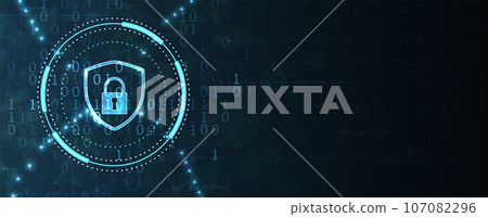 internet digital security technology concept for business background. Lock on circuit board 107082296