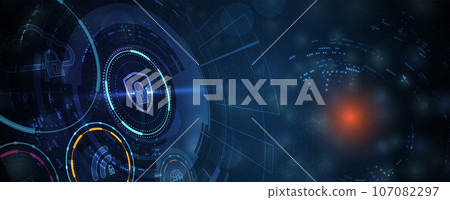 internet digital security technology concept for business background. Lock on circuit board 107082297