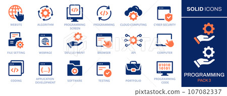 Programming icon set. Collection of program, application, computer, service, code, develop and more. Vector illustration. Easily changes to any color. Programming icon set. Collection of program, application, computer, service, code, develop and more. Vector illustration. Easily changes to any color. 107082337