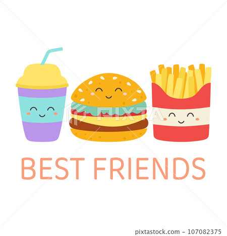vector illustration kawaii hamburger, french fries and drink vector illustration kawaii hamburger, french fries and drink 107082375