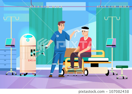 A robot to help doctors and nurses in the emergency room. Prepare bandages, medicine and medical equipment. A robot to help doctors and nurses in the emergency room. Prepare bandages, medicine and medical equipment. 107082438