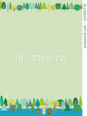 Scandinavian style forest bear, flowers and trees frame vertical Scandinavian style forest bear, flowers and trees frame vertical 107082716