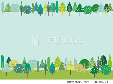 Scandinavian style cute trees frame background blue Scandinavian style cute trees frame background blue 107082719