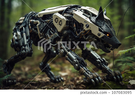 Image of hyena gundam robot technology an ectronic in the forest. Wildlife Animals. Generative AI. Illustration. 107083095