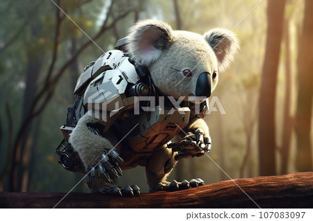 Image of koala gundam robot technology an ectronic in the forest. Wildlife Animals. Generative AI. Illustration. 107083097
