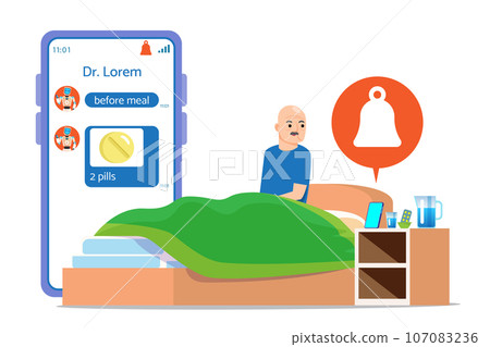 Reminder when taking medication via mobile phone notification. Technology for elderly patients. Reminder when taking medication via mobile phone notification. Technology for elderly patients. 107083236