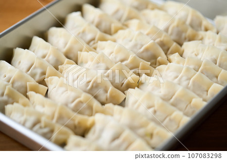 手工製作的餃子放在桶子裡 107083298