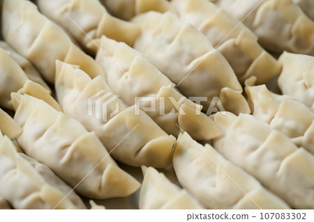 手工製作的餃子放在桶子裡 107083302