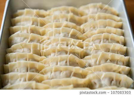 手工製作的餃子放在桶子裡 107083303