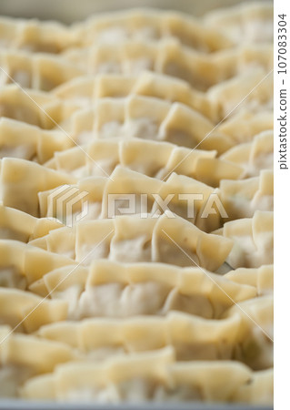 手工製作的餃子放在桶子裡 107083304