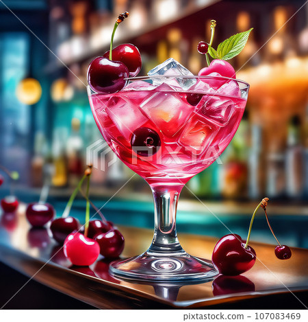 吧台上的櫻桃雞尾酒飲料 107083469