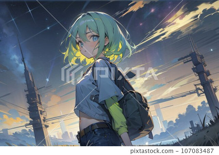 A girl who dreams in the city sky 107083487