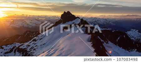 Canadian Rocky Mountain Landscape Aerial Nature Background. Sunset Sky 107083498