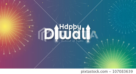 Happy Diwali background with fireworks and text. Vector illustration 107083639