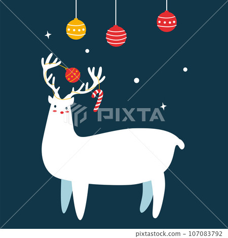 Cute reindeer with christmas ball on antler, cute christmas elements Cute reindeer with christmas ball on antler, cute christmas elements 107083792