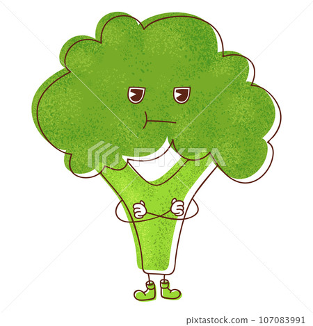 An image featuring a green broccoli expressing a sulking and offended emotion. This depiction of broccoli embodying a range of relatable emotions in a vegetable form, ideal for conveying culinary An image featuring a green broccoli expressing a sulking and offended emotion. This depiction of broccoli embodying a range of relatable emotions in a vegetable form, ideal for conveying culinary 107083991