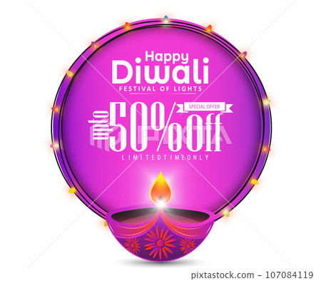 50% Special Offer Diwali Sale Banner Template Design with Diya Oil Lamp. vector illustration 50% Special Offer Diwali Sale Banner Template Design with Diya Oil Lamp. vector illustration 107084119
