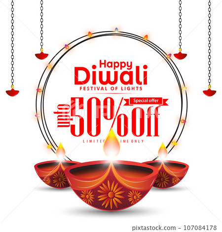 50% off happy diwali sale banner template design on white background. 50% off happy diwali sale banner template design on white background. 107084178