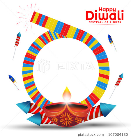 Happy Diwali festival background with diya and firecrackers. Happy Diwali festival background with diya and firecrackers. 107084180