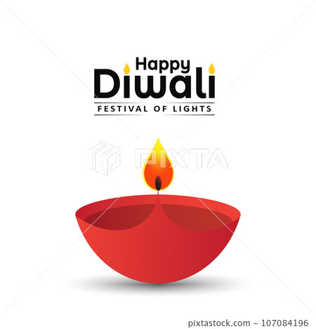Happy Diwali festival greeting card design with red diya lights on white background. 107084196