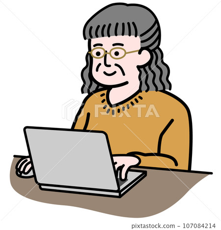 戴眼鏡操作電腦的高階女性 107084214