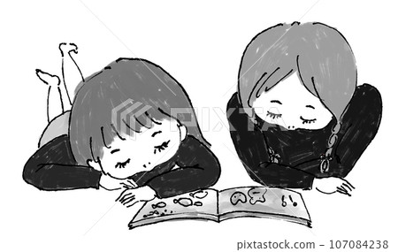 Monochrome Children lying down and reading picture books 107084238