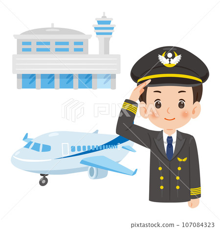 Male pilot upper body airplane airport Male pilot upper body airplane airport 107084323