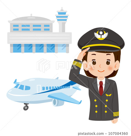 女飛行員上半身飛機機場 107084360