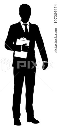 Business People Man With Clipboard Silhouette Business People Man With Clipboard Silhouette 107084454