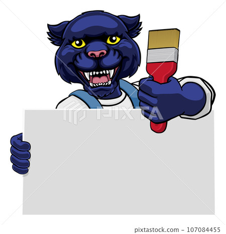 Panther Painter Decorator Paint Roller Mascot Man Panther Painter Decorator Paint Roller Mascot Man 107084455