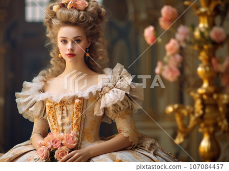 AI illustration of a girl sleeping in a rococo style room AI illustration of a girl sleeping in a rococo style room 107084457