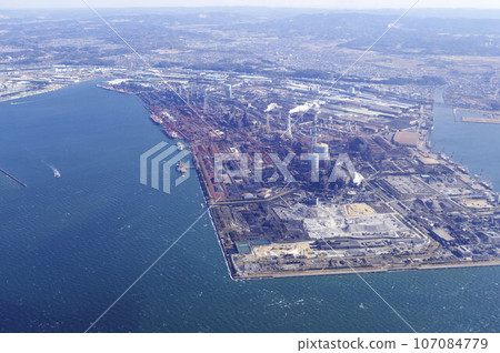 Kanto area from Futtsu City, Chiba Prefecture to Kisarazu City, view from airplane 2023-02-21 107084779