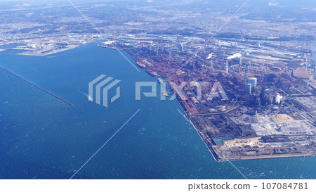 Kanto area from Futtsu City, Chiba Prefecture to Kisarazu City, view from airplane 2023-02-21 107084781