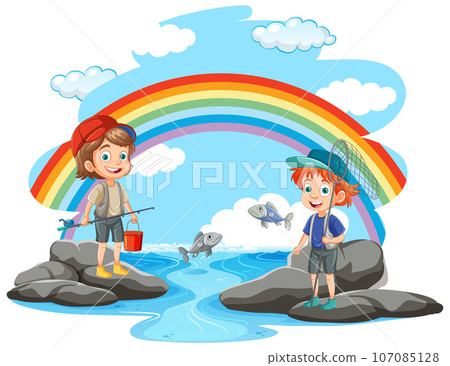 Kids Fishing in Pond Kids Fishing in Pond 107085128