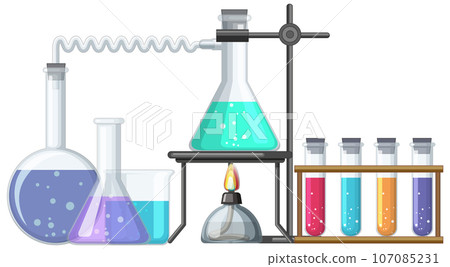 Science Logo Banner with Lab Tools and Equipment 107085231