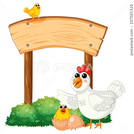 Hen and Chick on Wooden Board Template 107085320